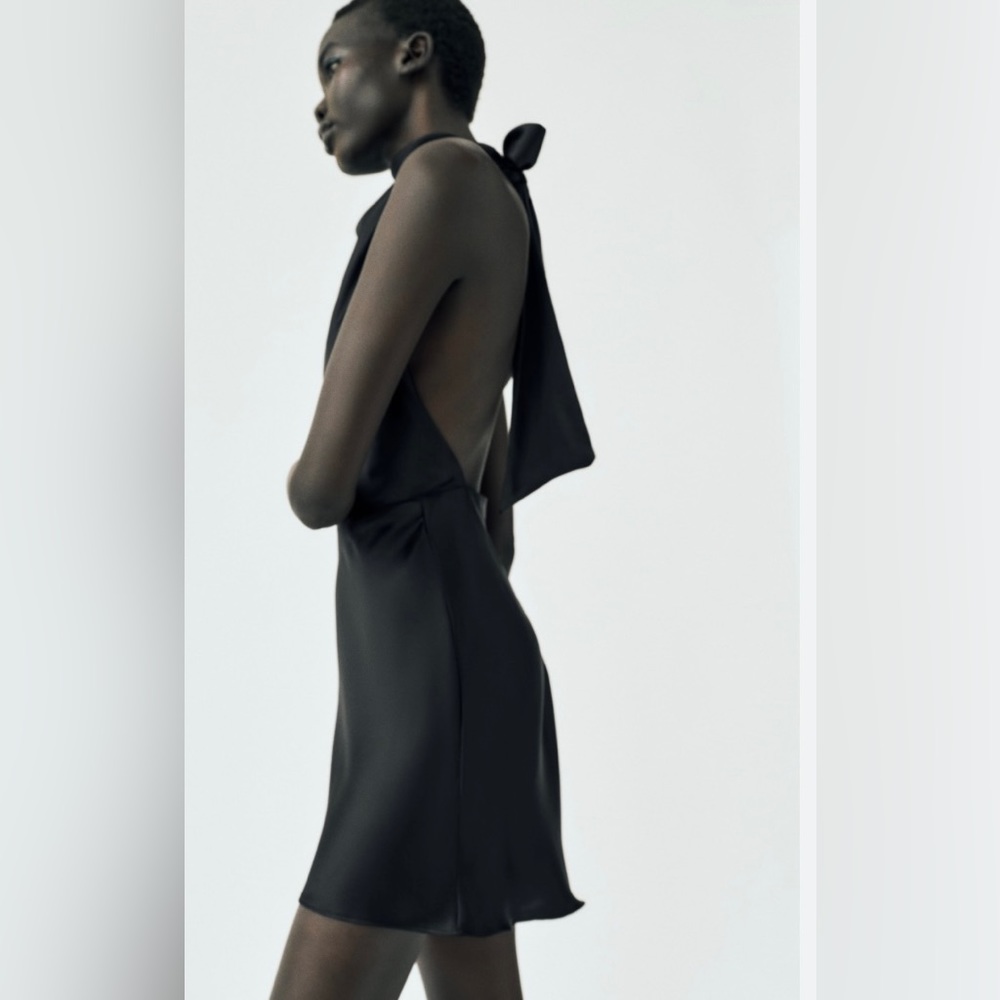 Zara Black Satin Halter Mini Dress - Picture 10 of 16
